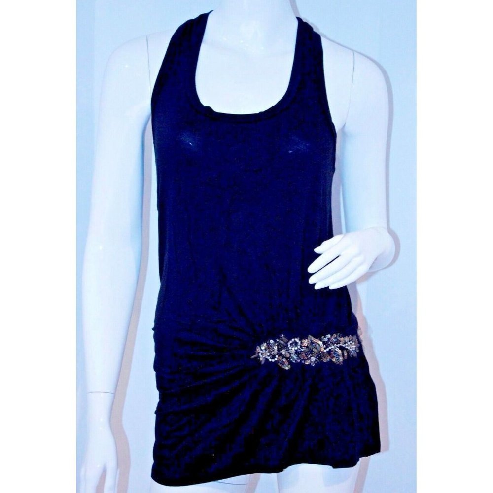 ELLA MOSS Anthropologie RACERBACK  Rayon BLACK Top STUDS Rhinestone TANK S $120